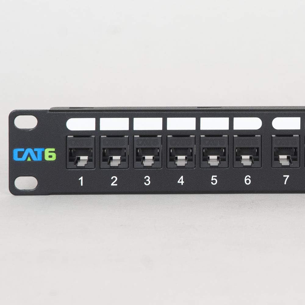 ICC CAT6 Feed-Through Patch Panel, 24 Port, 1U Rackmount, RJ45 Ethernet Patch Panel, No Punch Down, PoE++ and TAA Compliant, Black