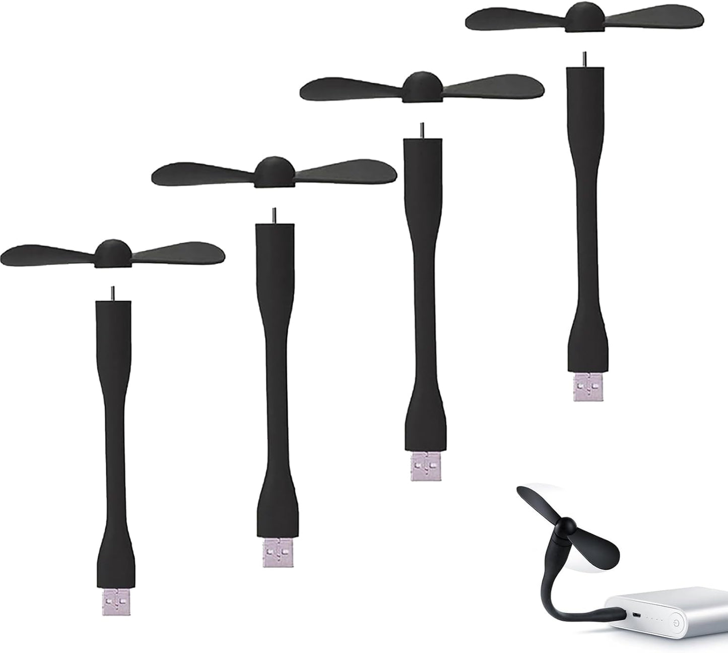 Mini USB Fan, Portable Pocket Fan USB-A Powered Little Cooler, Quiet Operation, for Home Office Car Outdoor Travel- 4 Pack (Black)