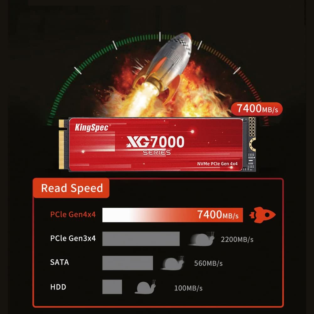 KingSpec XG7000 8TB NVMe SSD PCIe 4.0-7400MB/s Read Speed, 3D TLC NAND M.2 2280 Internal SSD, Compatible with Gaming PC, Laptop, PS5 Console