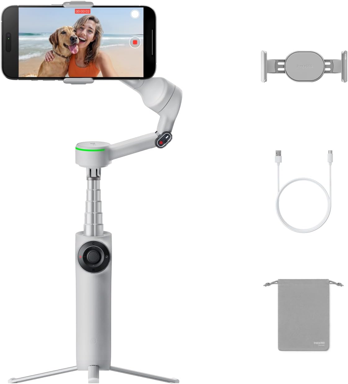 Insta360 Flow 2 Pro Grey - Foldable AI Phone Gimbal, Track in 200+ Apps with Apple DockKit, Multi-Person Tracking, 360º Pan Tracking, Built-in Tripod/Selfie Stick, iPhone/Android Portable Stabilizer