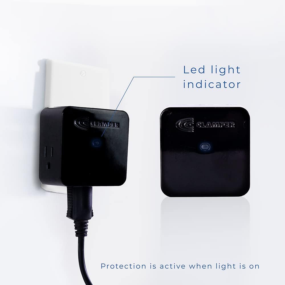 Clamper 3-Outlet Surge Protector 1800 Joules, 1875W, for TV, PC, Xbox, PS5, Refrigerators and Other Appliances (Compact Wall Surge Protector), iCLAMPER Power 3, 1-Pack Black