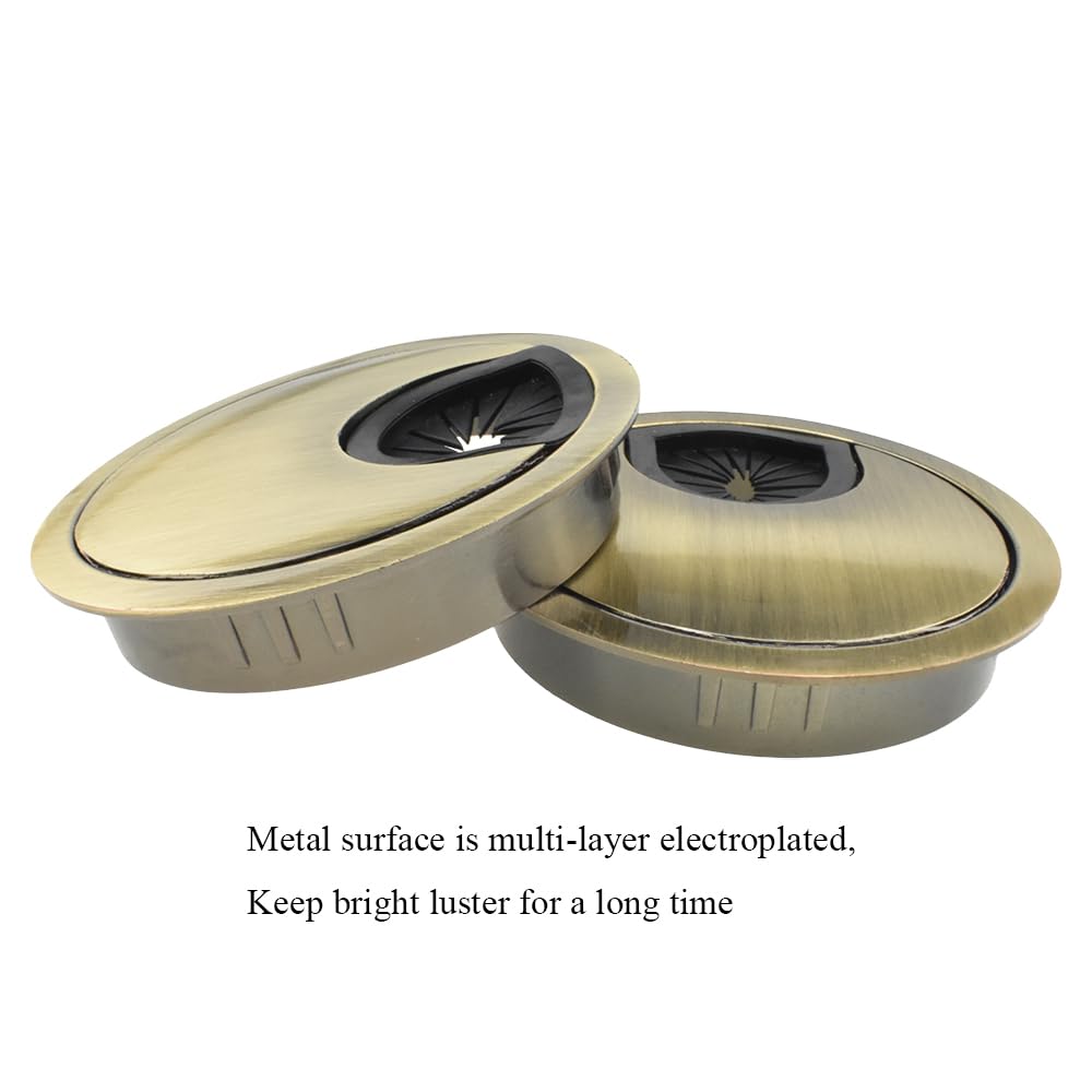 HAHIYO 2Pcs 2.4Inch/60mm Bronze Zinc Alloy Desk Grommet Wire Grommet Cable Management Cord Hole Cover Desk Wire Hole Insert Wire Organizer for Computer Office Home School Equipment Systems