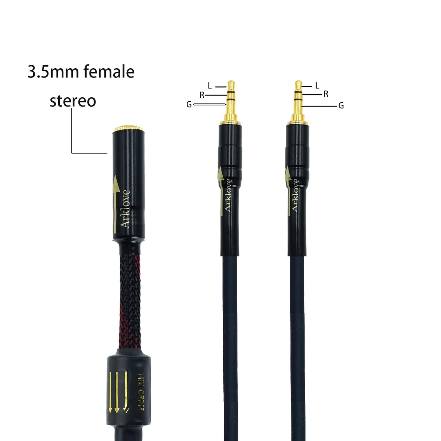 Arklove 25ft Shielded 1/8" aux Input 3.5mm Female to 2X 3.5 Output Splitter Stereo Audio Video Cable Out 3.5 Male to Two 3.5 Male in Dual Speaker Cord 24k Gold Plated