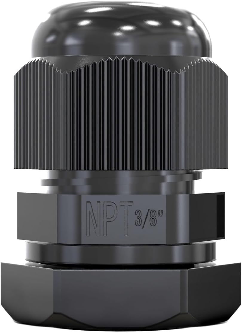 MGI SpeedWare 3/8" NPT Strain Relief Nylon Cord Grip Cable Glands, Black Plastic Grommet 5-Pack