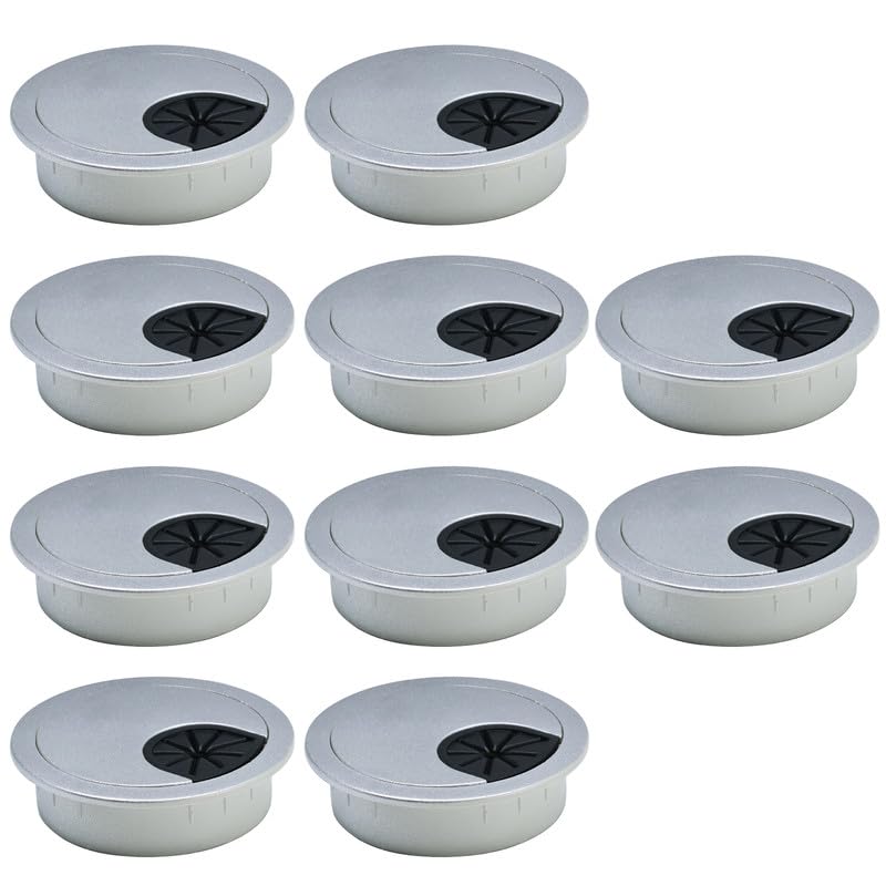 10 Pcs Desk Grommet 2-3/8" / 60 mm, Desk Cord Hole Cover, Cable Grommet ABS Plastic, Desk Hole Grommet for Home & Office Pc, Detachable Cable Cord Organizer-Silver Sand