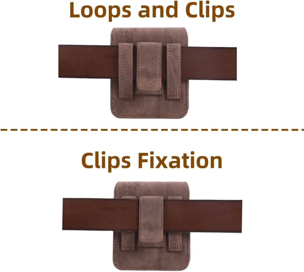 Universal Phone Holster Phone Pouch Case Belt Clip Belt Loops Card Slot Faux Leather for Man for Samsung Galaxy Z Flip 5/4/3 Motorola Razr Plus Razr+ 2023 (Brown&Yellow, XS(3.7"x3.1"x1.1"))