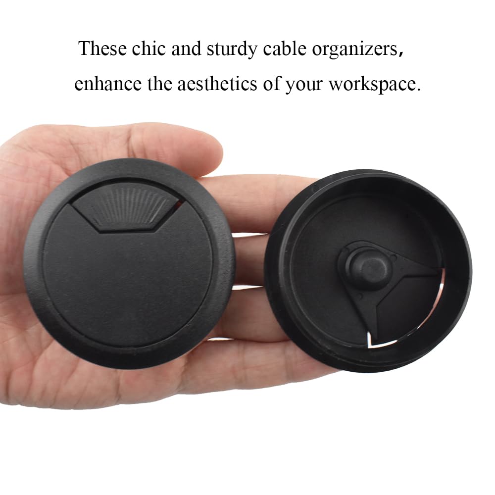 HAHIYO 2Pcs 2Inch/50mm Black ABS Plastic Sector-shaped Desk Grommet Wire Grommet Cable Management Cord Hole Cover Desk Wire Hole Insert Wire Organizer for Computer Office Home School Equipment Systems