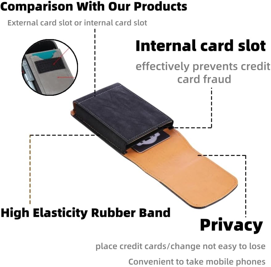 Phone Holster Pouch Case Belt Clip Loops Card Slot for Man iPhone12 13 14 15 16 17,11 12 13 14 15 16 17pro,17Air/Samsung S25 S24 S23 S22 S21 S20/LG/Moto (Black&Yellow, L(6.1" x3.2''x0.8))