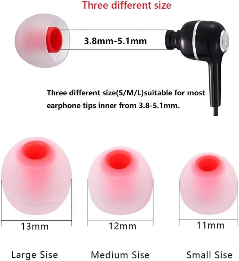Earbud Replacement Tips Silicone Earbud Tips Headphone Earbud Tips Ear Gels Fit for Inner Hole from 3.8mm - 5.1mm Earphones 9 Pairs S/M/L Clear Red