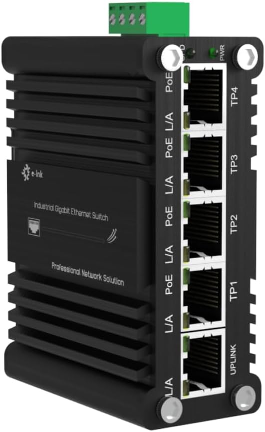 Mini Industrial 4-Port 10/100/1000BASE-T 802.3at PoE + 1-Port 10/100/1000T Ethernet Switch, Din Rail Unmanaged 10/100/1000Mbps Network Switch 30W/Port Max 120W 12-48V DC Thick Shell