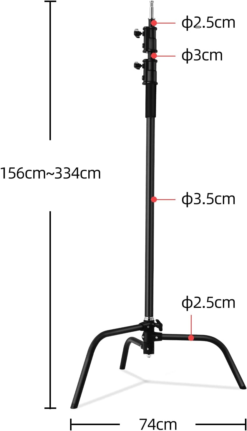 Soonpho 2 Pack 100% Heavy-Duty Steel C-Stand, Pro Photography Light Stand with 3.5'/108cm Extension Arm, Grip Head, Turtle Base for Studio Monolight, Softbox, Reflector, Max Height 10'/305cm – Black