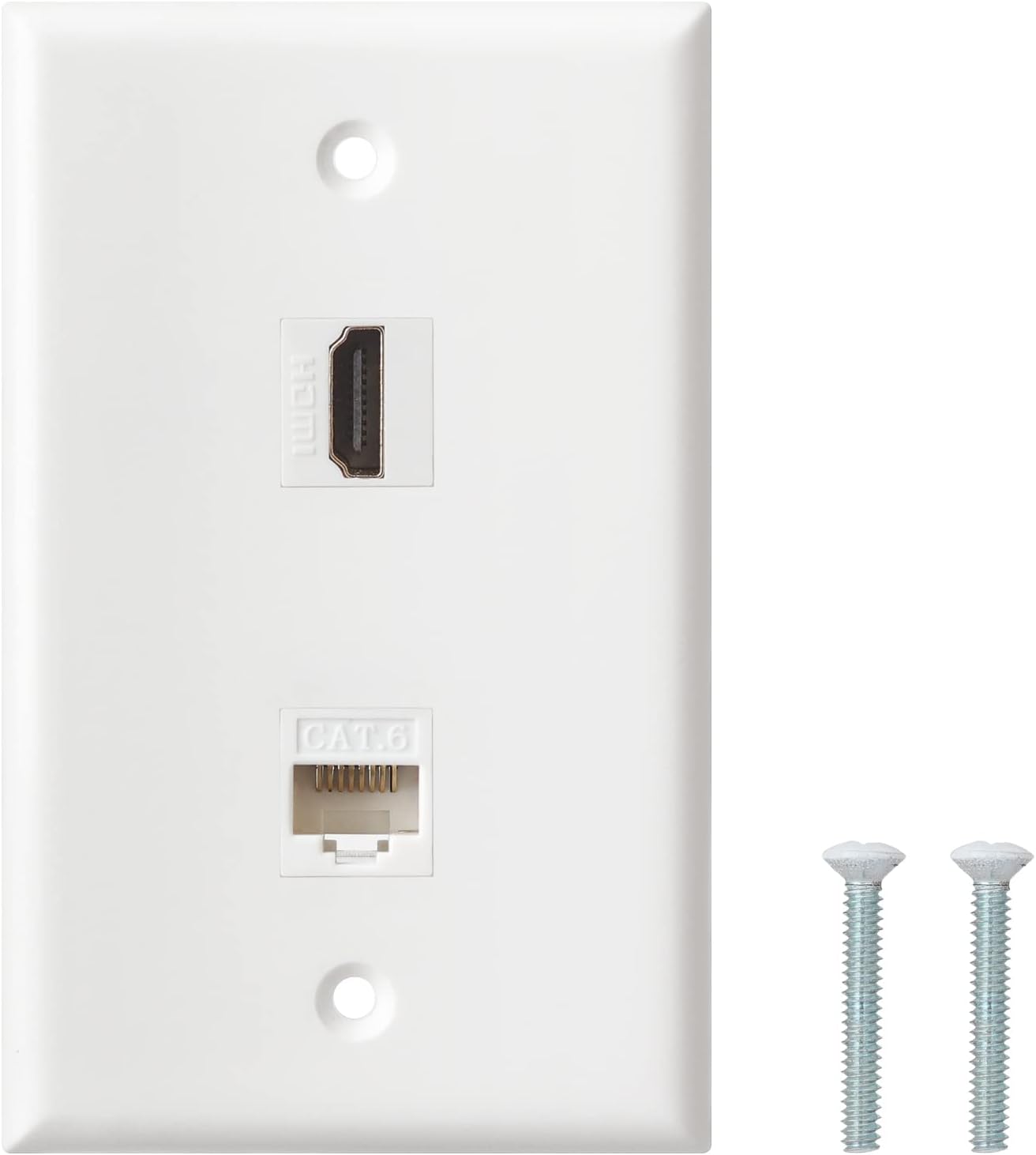 HDMI Ethernet Wall Plate - 1 Port 4K HDMI Keystone to Female, 1 Port CAT6 Keystone to Female - White