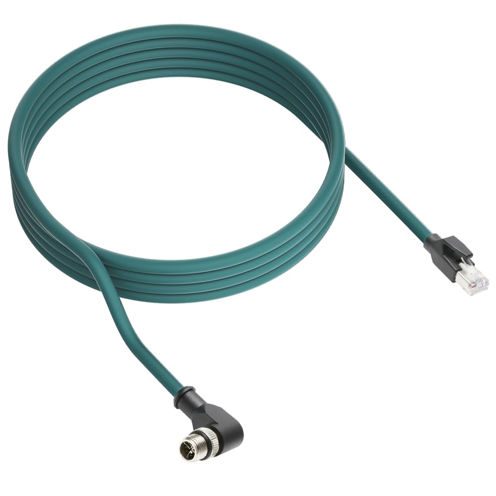 Alvin's Cables M12 X-Code 8 Pin Male to RJ45 Ethernet Cable for Cognex Keyence Camera, High-Flex Cat6a Cable for Industrial Automation, Fieldbus Module, Robotics, Right Angle 6.6ft/2m Green