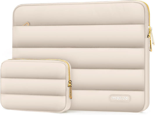 MOSISO 15-15.6 inch Laptop Case, 16 inch Puffy Laptop Sleeve Compatible with MacBook Pro 16, HP Dell ASUS Acer Toshiba Lenovo Notebook Computer, Polyester Horizontal Bag with Small Case, Sand