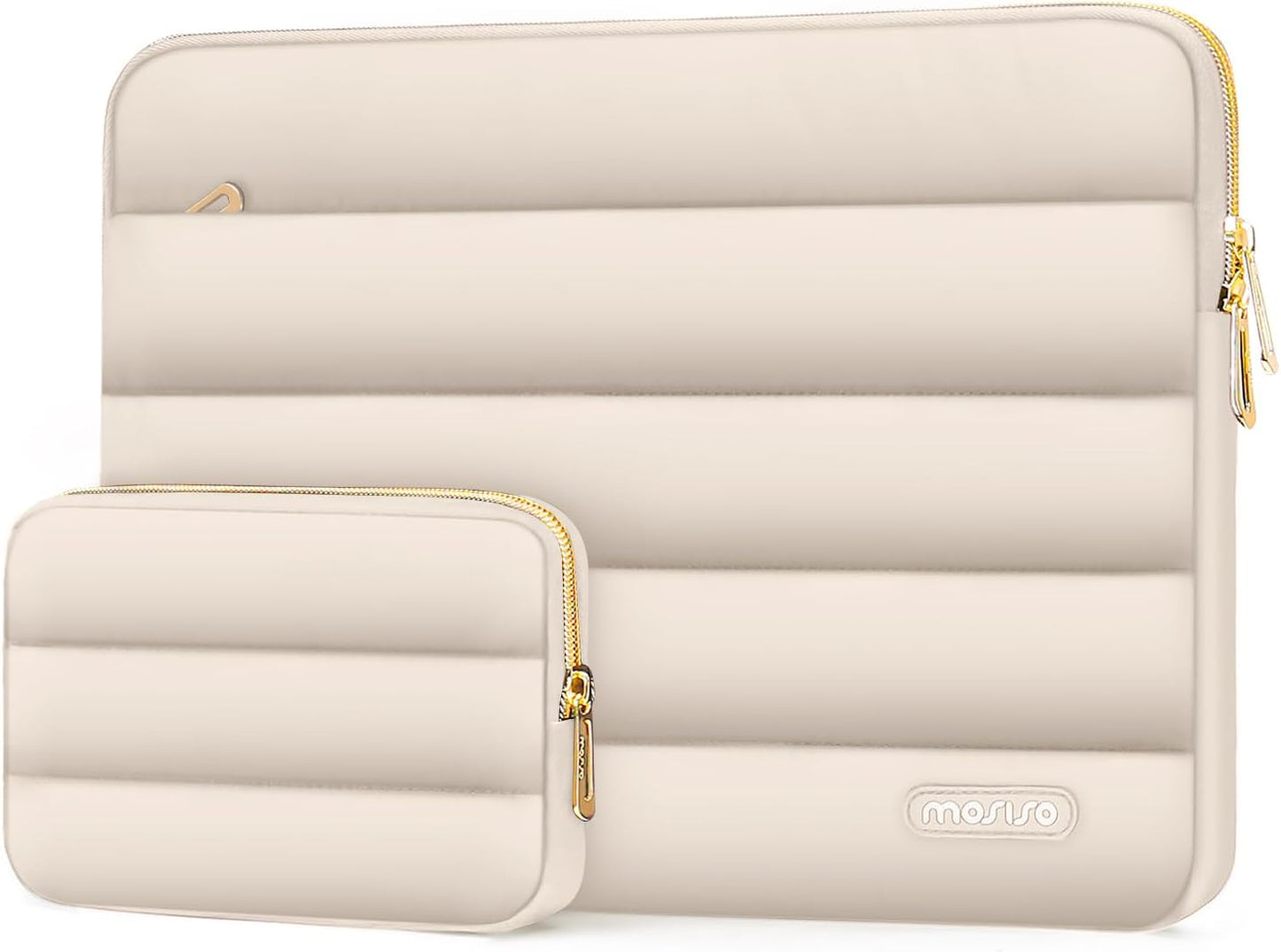 MOSISO 13.3 inch Laptop Case, 13-13.3 inch Puffy Laptop Sleeve Compatible with MacBook Air 13 13.6 M4 M3 M2 M1/Pro 13/Pro 14, HP Dell ASUS Lenovo,Polyester Horizontal Bag with Small Case, Sand