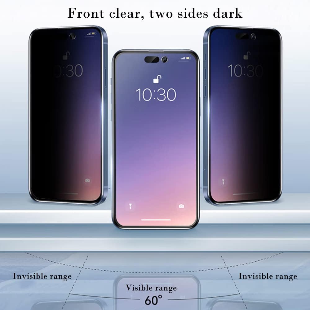 PERFECTSIGHT Privacy Screen Protector Compatible with iPhone 14 Pro Max 6.7 Inch, HD Clear Bubble Free Anti-Scratch Case Friendly Anti Blue Light Anti Spy 5X Strogner Tempered Glass