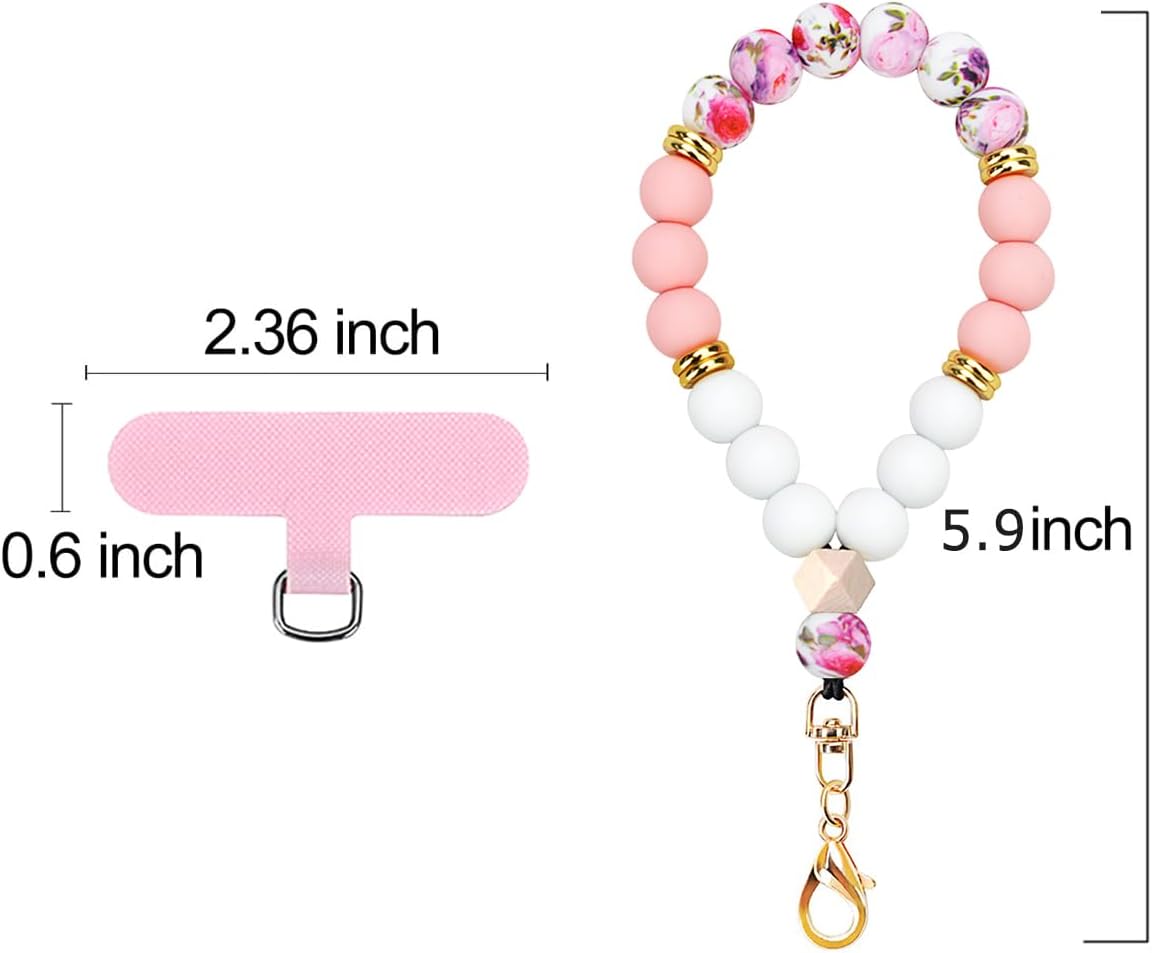 Marble Silicone Beaded Phone Wrist Strap, Cellphone Lanyard with Tether Tab, Elastic Hands-Free Wristlet Bracelet