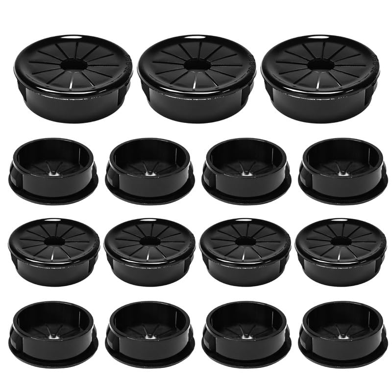 15PCS Cable Grommets, 1-1/4"(32mm) Desk Hole Cover Petal Shaped Buckle Type Nylon Snap Bushing Grommet, Wire Hole Cover Insert for Cables and Cords Management and Protection of Cabinet, Black
