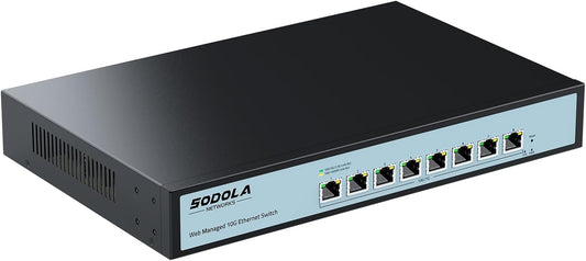 SODOLA 8 Port 10Gb Easy Web Managed Switch, 8 x 10G RJ-45 Ports, 160Gbps Bandwidth, Support LACP, VLAN, QoS, 10G/5G/2.5G/1000M/100M Auto-Negotiation, Multi-Gigabit Managed Ethernet Switch