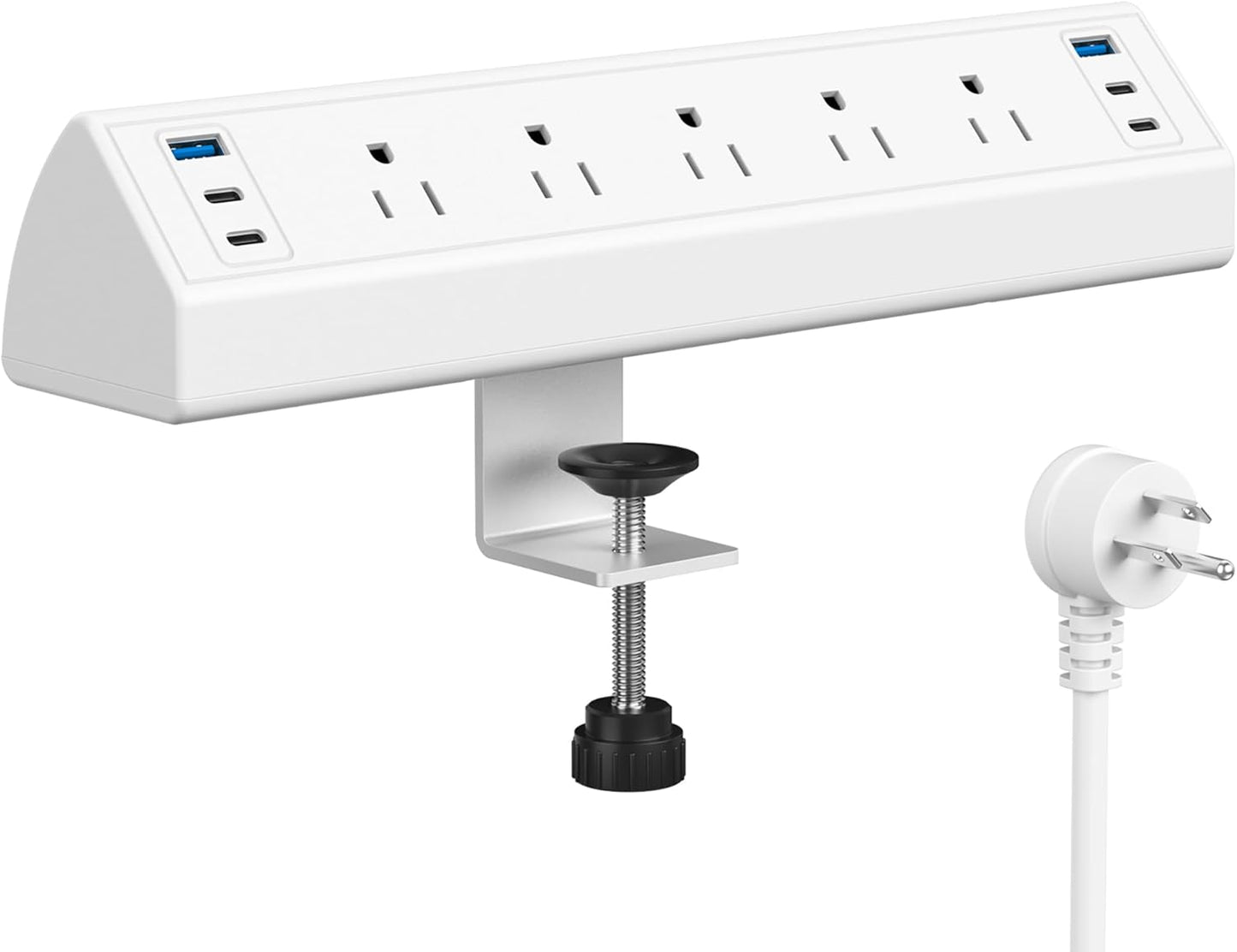 Desk Clamp Power Strip USB C,Under Desk Mount Power Station,20W Fast Charging,Fits 1.9'' Tabletop Edge,Desk Surge Protector,Perfect Home,Office Supplies (White, 5 Outlets & 6 USB Ports & 15 FT Cable)