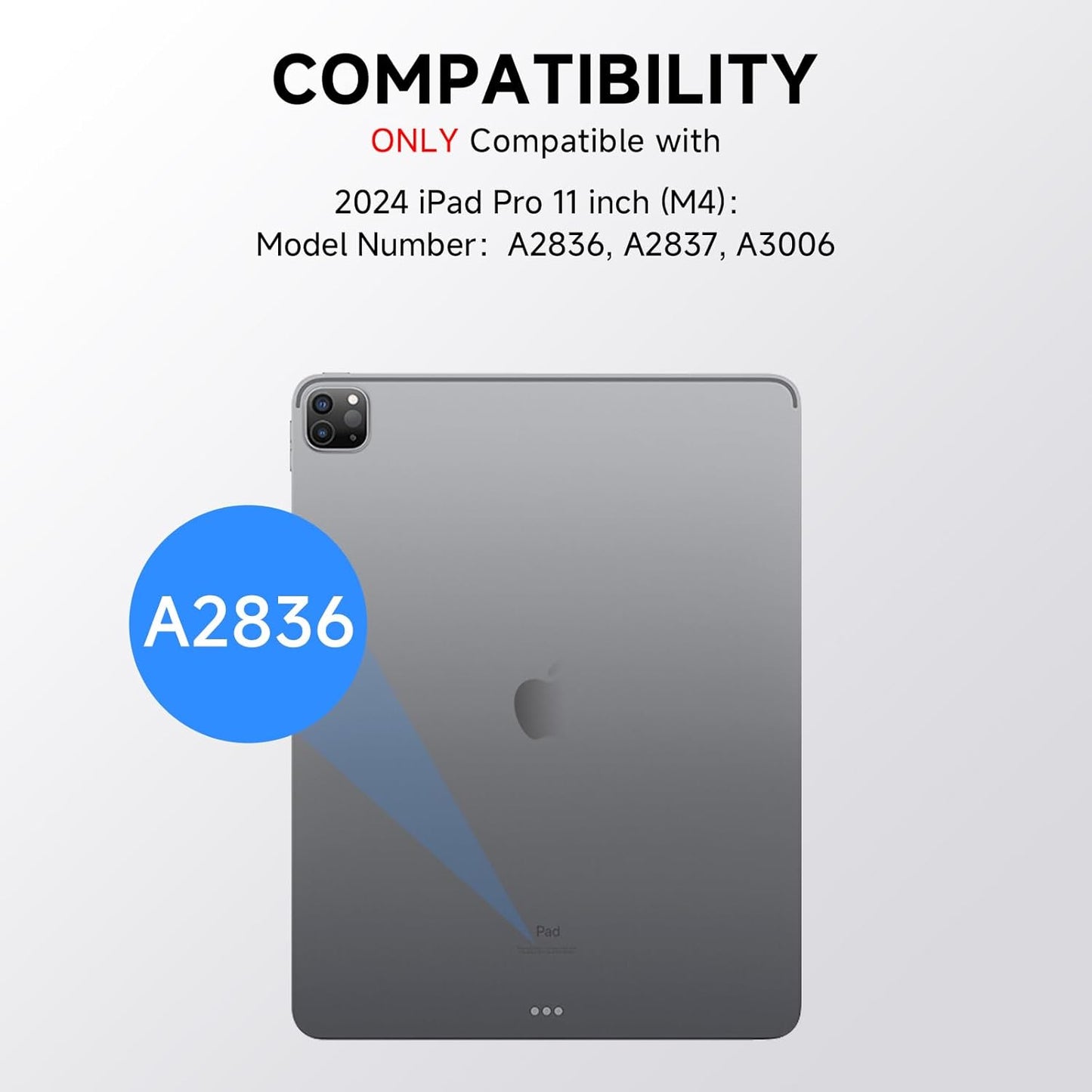 ONLY fit for 2024 M4 iPad Pro 11 inch Case with Keyboard Detachable Magic Keyboard Trackpad, 360 Rotating Cover with Pencil Holder Multi Angle Stand, 12 Shortcut Key, 7 Color Backlit, Black