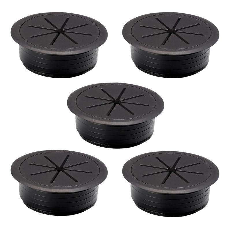 5 Pcs Desk Grommet 2" / 50 mm, Desk Hole Cover for Cables Black, Cable Grommet ABS Plastic, Desk Hole Grommet for Home & Office Pc, Detachable Cable Cord Organizer