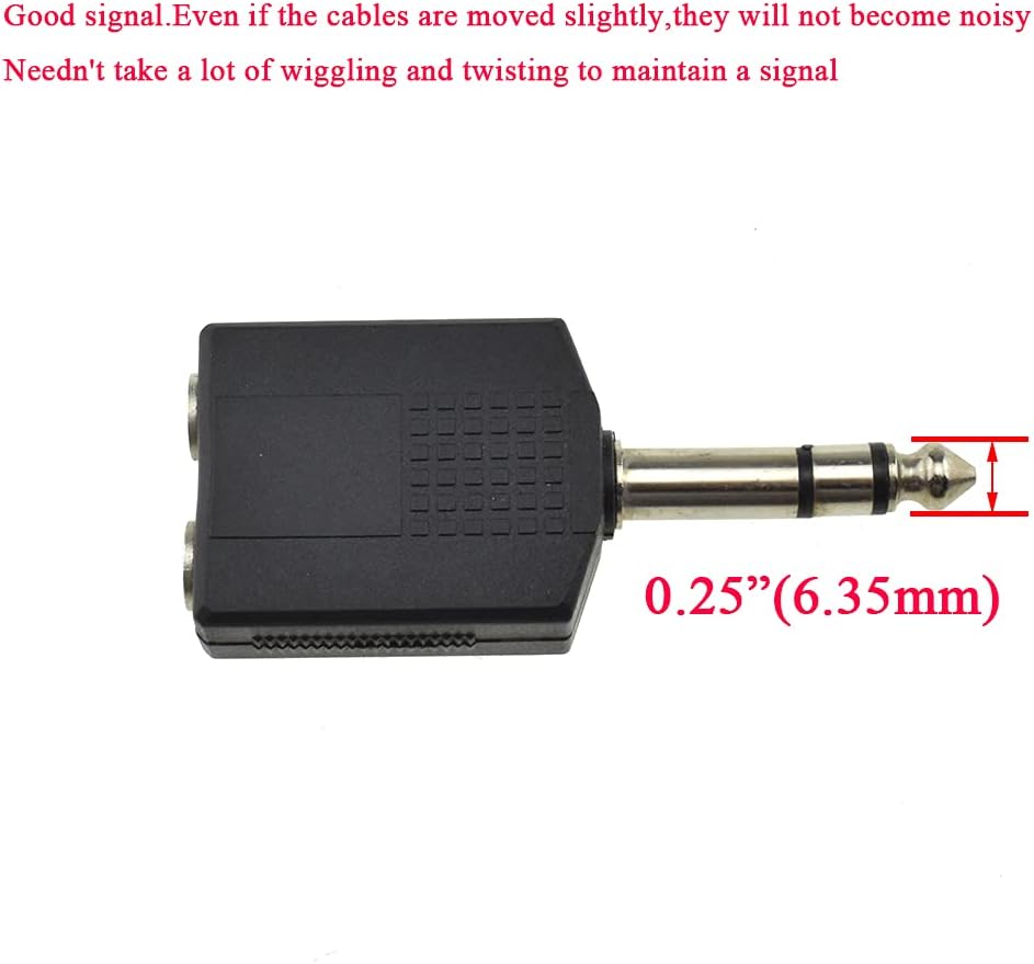 Hahiyo 6.35 M-2x6.35 F-TRS Stereo Plug Interconnect Audio One Male 6.35mm(1/4 inch) and Two Females 6.35mm(1/4Inch) Adapter Splitter Good Signal Sound Snap Tight Not Wobble for Guitar Black 2pcs