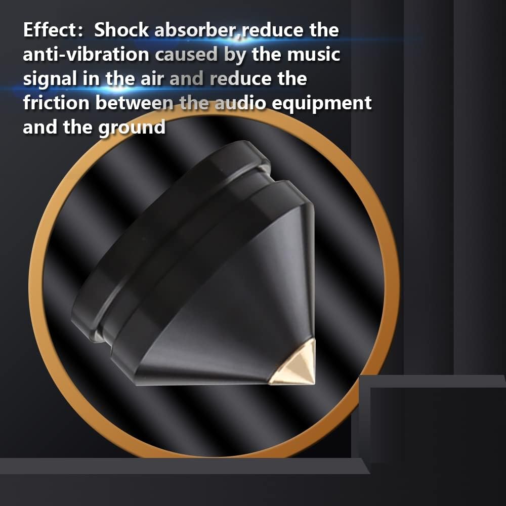 4Pcs Speaker Isolation Spikes Floor Protectors Shockproof Speaker Isolation Spikes with Base Pad for Speaker,Subwoofer,Amplifier,Turntable,Recorder CD DAC with 3m Adhesive (Black)