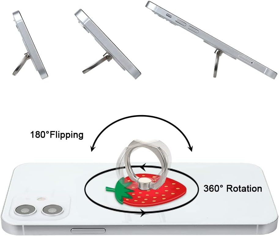 Bonoma Cute Phone Ring Holder with Strawberry Design, 3 Pack Universal Finger Ring Stand Grip Kickstand Ring, 360° Rotation Universal Stylish Stand Compatible with All Smartphones