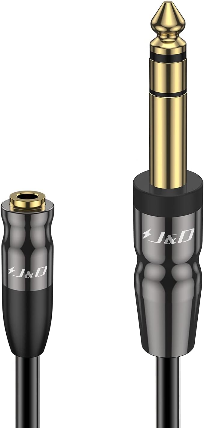 J&D 1/4 inch to 3.5mm Headphone Adapter, Heavy Duty Copper Shell Connecter Joint 3.5mm 1/8 inch Female TRS to 6.35mm Male TRS Stereo Audio Extension Cable, 3 Feet