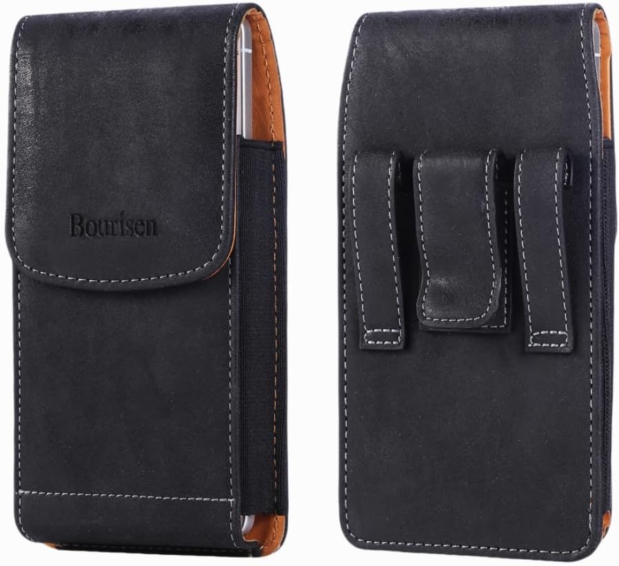 Universal Phone Holster Phone Pouch Case Belt Clip Belt Loops Card Slot Faux Leather for Man iPhone 17/16/15pro max,16/15Plus,Samsung S25 24 S23 S22 Ultra (Black&Yellow, XL(6.6"x3.4"x0.8"))