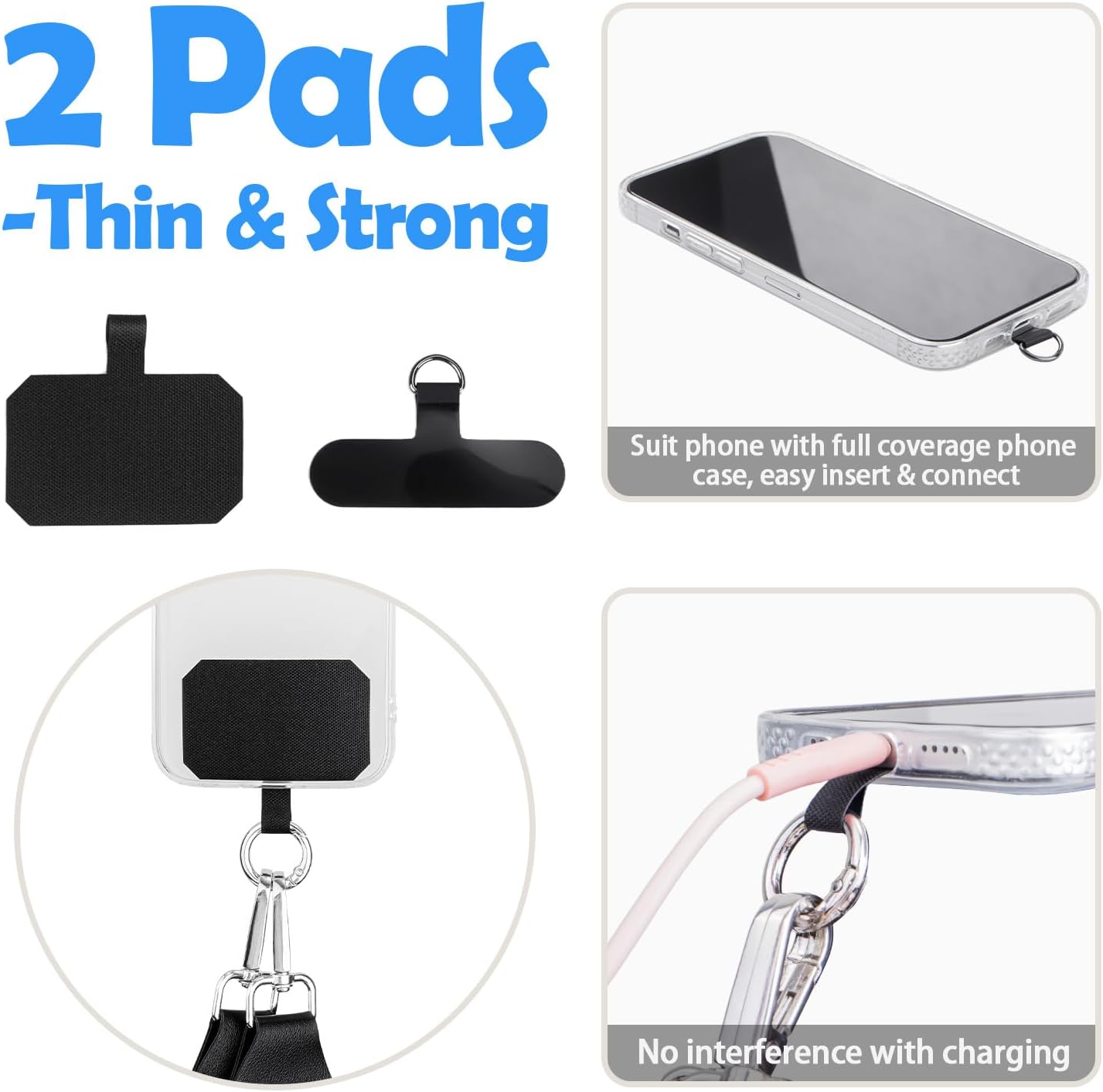 Save Girls Phone Strap with Wallet, 2 Pcs-Crossbody Phone Lanyard & Wrist Strap-2 Pads, Clip and Go Lanyard for Phones, Adjustable Neck Holder with Zipper Pouch for Women (Black)