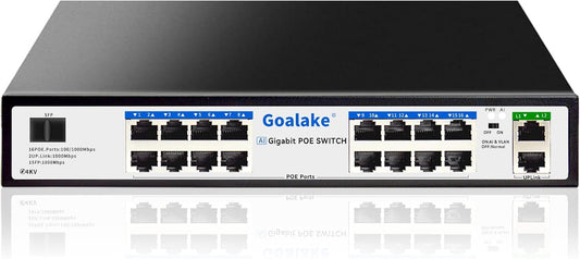 PoE Switch with 16 Gigabit PoE+ @240W Built-in Power, 2 Uplink Gigabit Port + 1 Combo SFP Slots, IEEE802.3af/at, Metal Casing, VLAN Mode, AI Function, Plug & Play Rack-mountable
