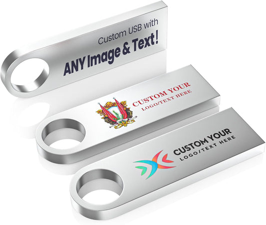 Customizable Flash Drives 1GB, Wooolken Personalized USB 2.0 Thumb Drives 10/20/50/100 Pack, Logo Pendrive Custom Memory Stick USB Engraved Logo (Metal)
