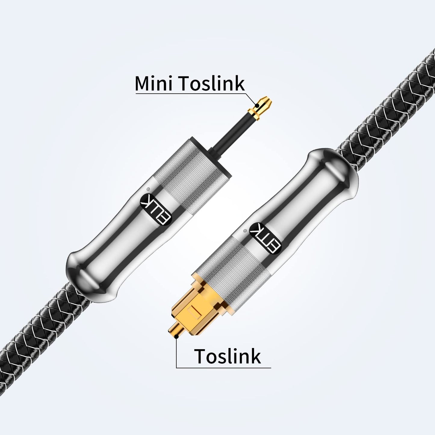 EMK 24K Gold-Plated Toslink to Mini Toslink Cable (3ft/1M) - Digital Optical Audio Cable with 3.5mm Mini Plug for Soundbar, Home Theater, TV - Silver SPDIF Fiber Optic Cable