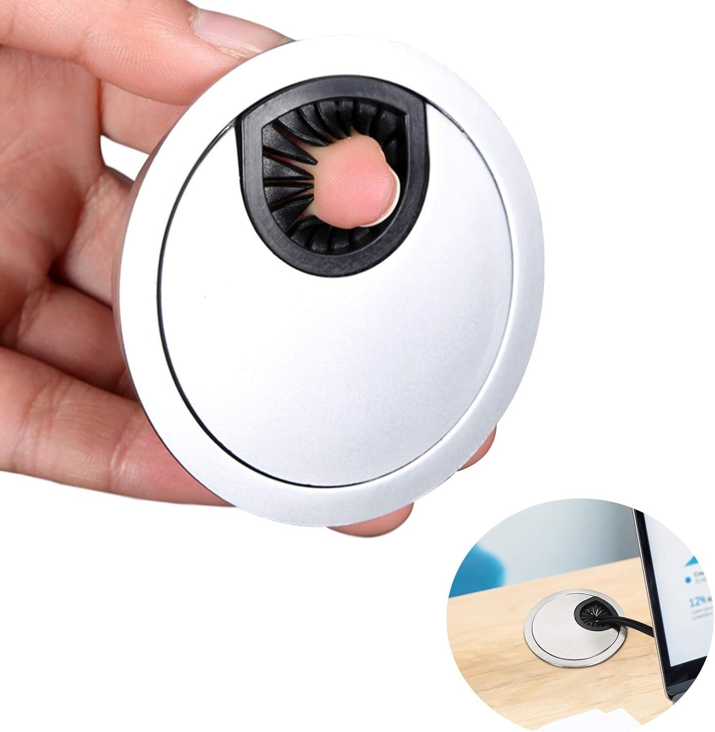 Desk Grommet for Wire Organizer,PC Computer Desk Plastic Grommet Cord, Tidy Cable Hole Cover Organizers,2 Pack (53mm, Silver)