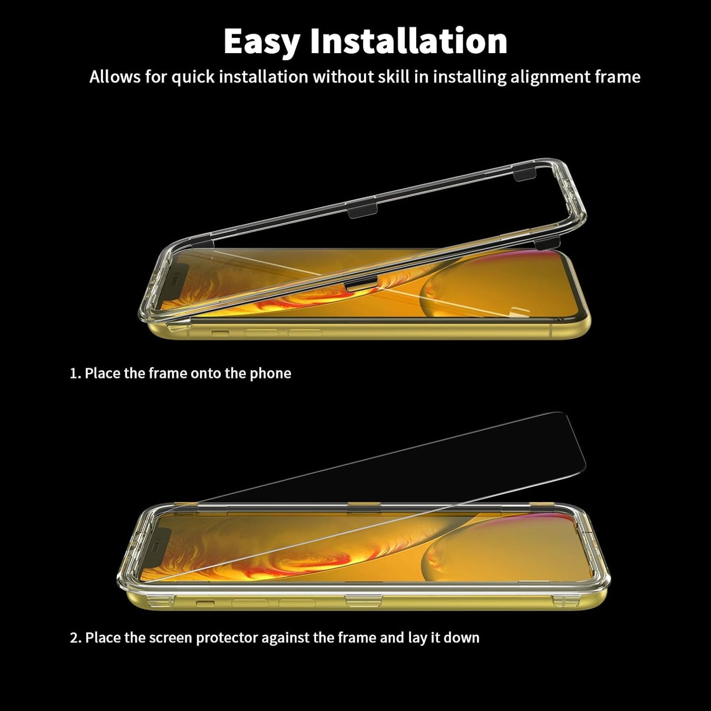 UNBREAKcable 2-Pack Screen Protector for iPhone 11/iPhone XR, Double Shatterproof Tempered Glass [Easy Installation Frame] [9H Hardness] [99.99% HD Clear]