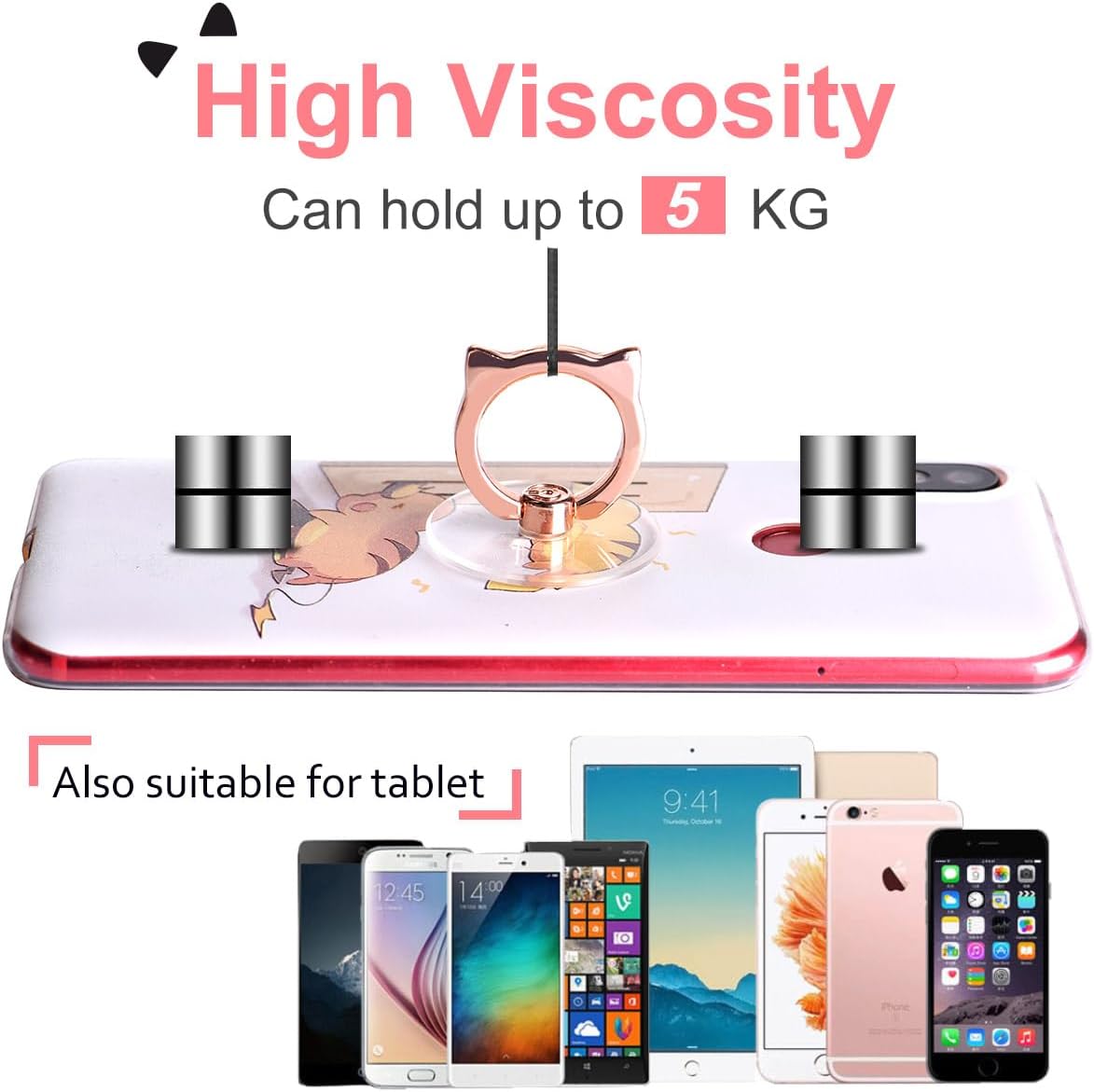 Cat Phone Ring Holder - EI Sonador Clear Cell Phone Ring Holder Transparent Stand Finger Grip (2 Black Cat)