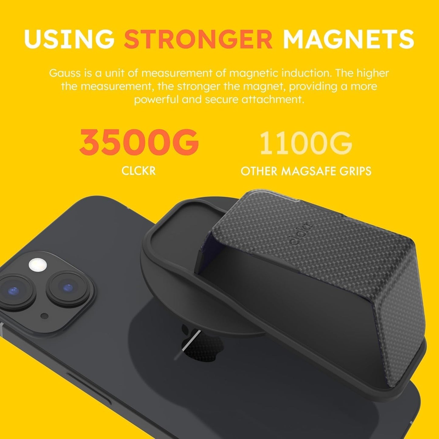 CLCKR for MagSafe Phone Grip for MagSafe Kickstand Compatible with Mag Safe Finger Loop, 3-in1 Phone Ring Holder Strap for Mag Safe iPhone 16/15/14/13/12 Series, Galaxy S25/S24/S23/S22, Pixel - Carbon