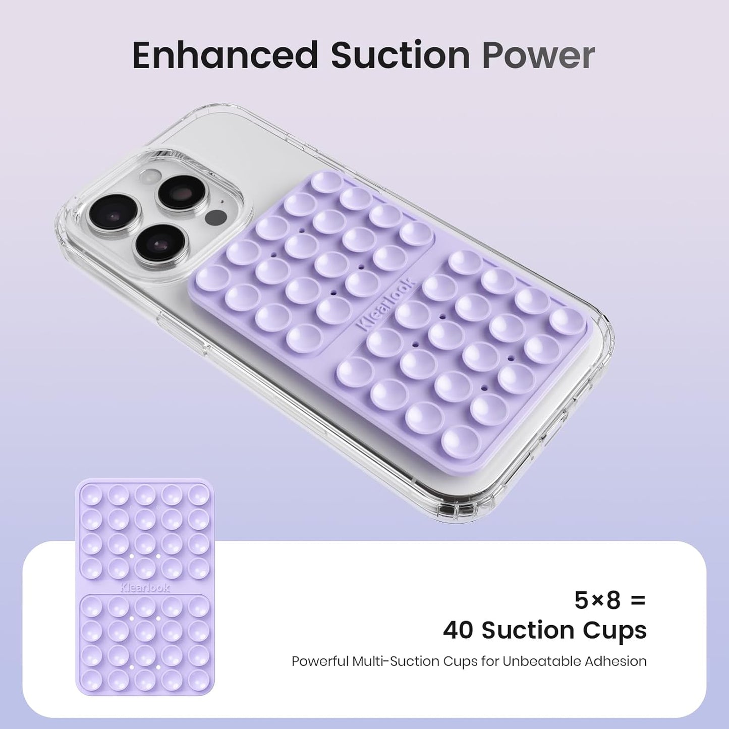 Klearlook Silicone Suction Cup Phone Case Mount Double Sided, Silicon Sticky Phone Grip with Higher Suction for Cell Phone, Hands-Free Phone Accessories Holder for Selfies and Videos, Lavender