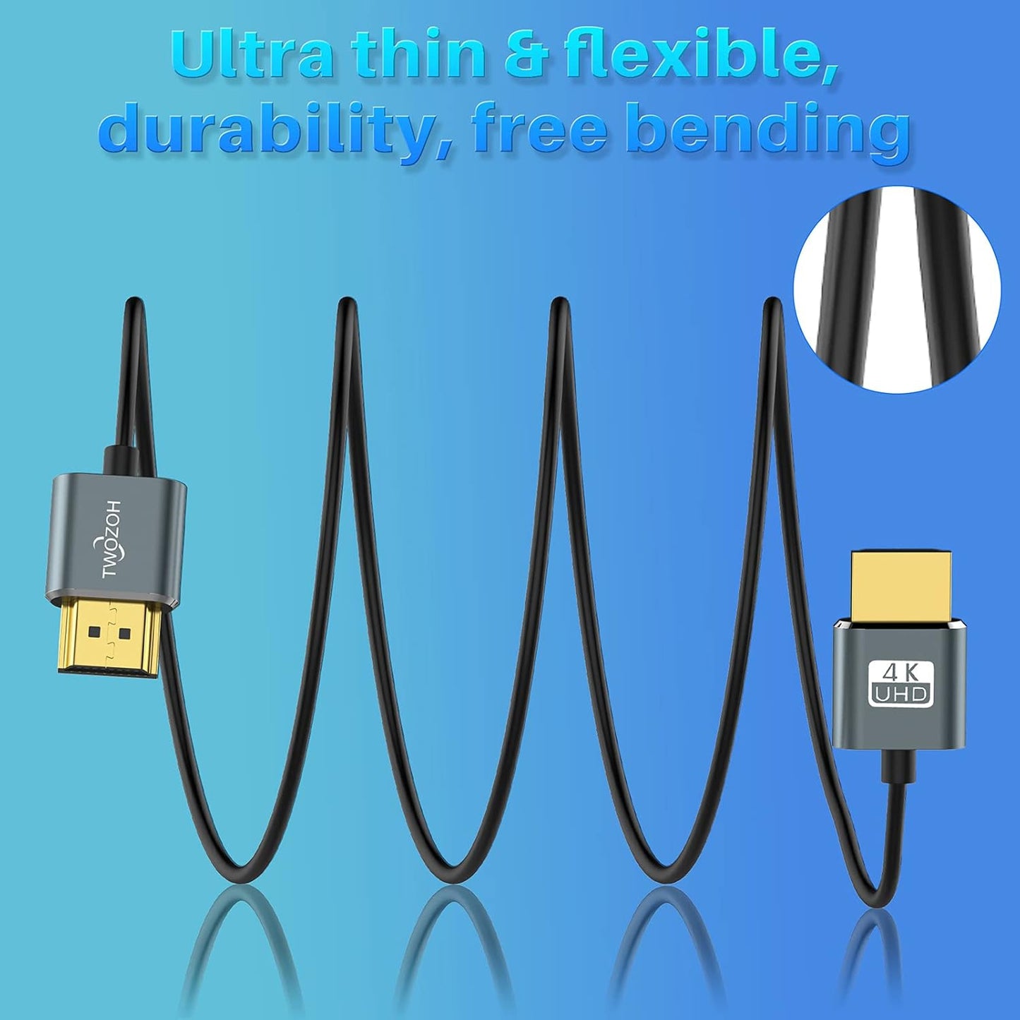 Twozoh Slim 4K HDMI Cable 3.3FT 10 Pack, Ultra Thin & Flexible Skinny HDMI to HDMI 2.0 Cord Support 4K/60HZ 18gbps Laptop, Monitor, PS5, PS4, Xbox One, Fire TV