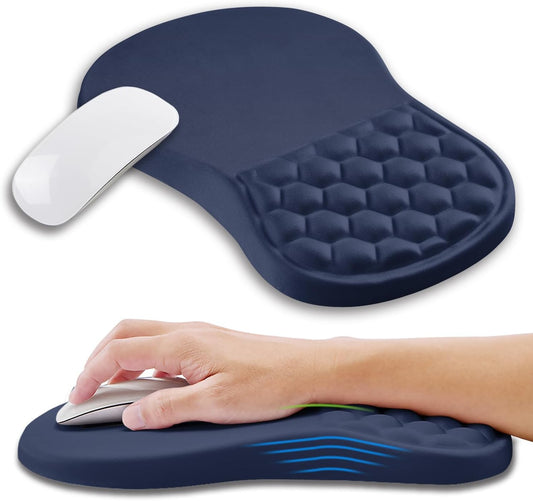 Ergonomic Mouse Pad Wrist Support with Memory Foam Massage Bulge, Carpal Tunnel Pain Relief Mousepad Wrist Rest for Mouse(12x8 inch, Dark Blue)