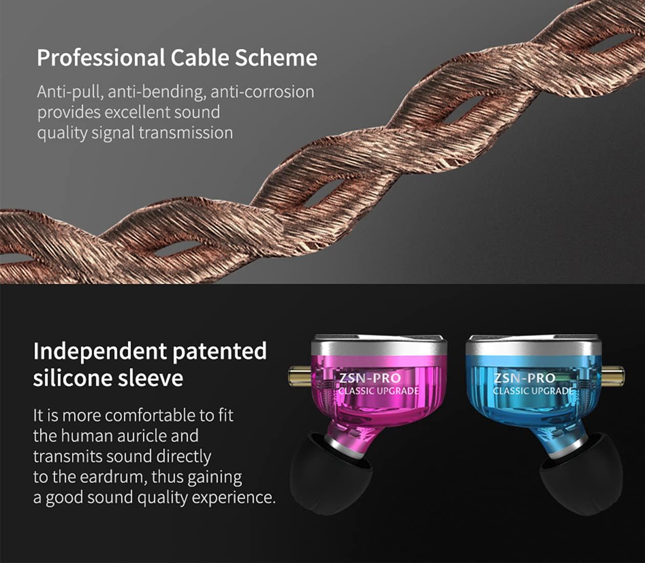 KZ ZSN Pro Dual Drivers 1BA 1DD in Ear Earphones HiFi Power Bass Earbuds Headphones High Clarity Sound Wired Earphones with Detachable Cable for Audiophile Musician