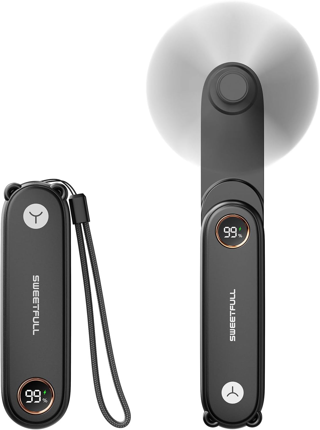 SWEETFULL Portable Handheld Mini Fan with LED Display, 3-in-1 Personal Foldable USB Rechargeable Hand Held Fan & Flashlight for Travel, Lash Eyelash, Cute Small Pocket for Women, Girls