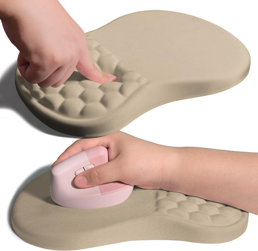 Ergonomic Joint Wrist Support Mouse Pad with Memory Foam Cushion Massage Bump, Carpal Tunnel Pain Relief Mousepad Slope Design for Wrist Rest, 11.8x7.9 in, Apricot