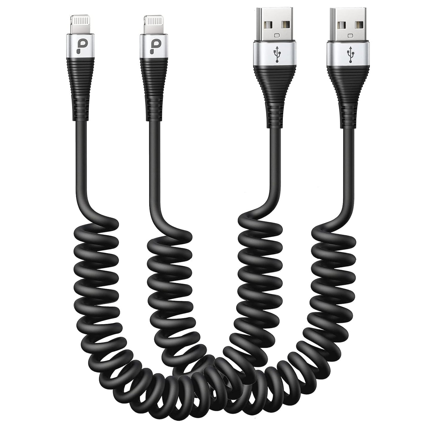 Coiled iPhone Charger Cable for Car, Lightning Cable 2 Pack 5ft, [Apple MFi Certified] Short iPhone Charger Cord Compatible with iPhone 14/13/12/11 Pro Max/XR/8/iPad/CarPlay
