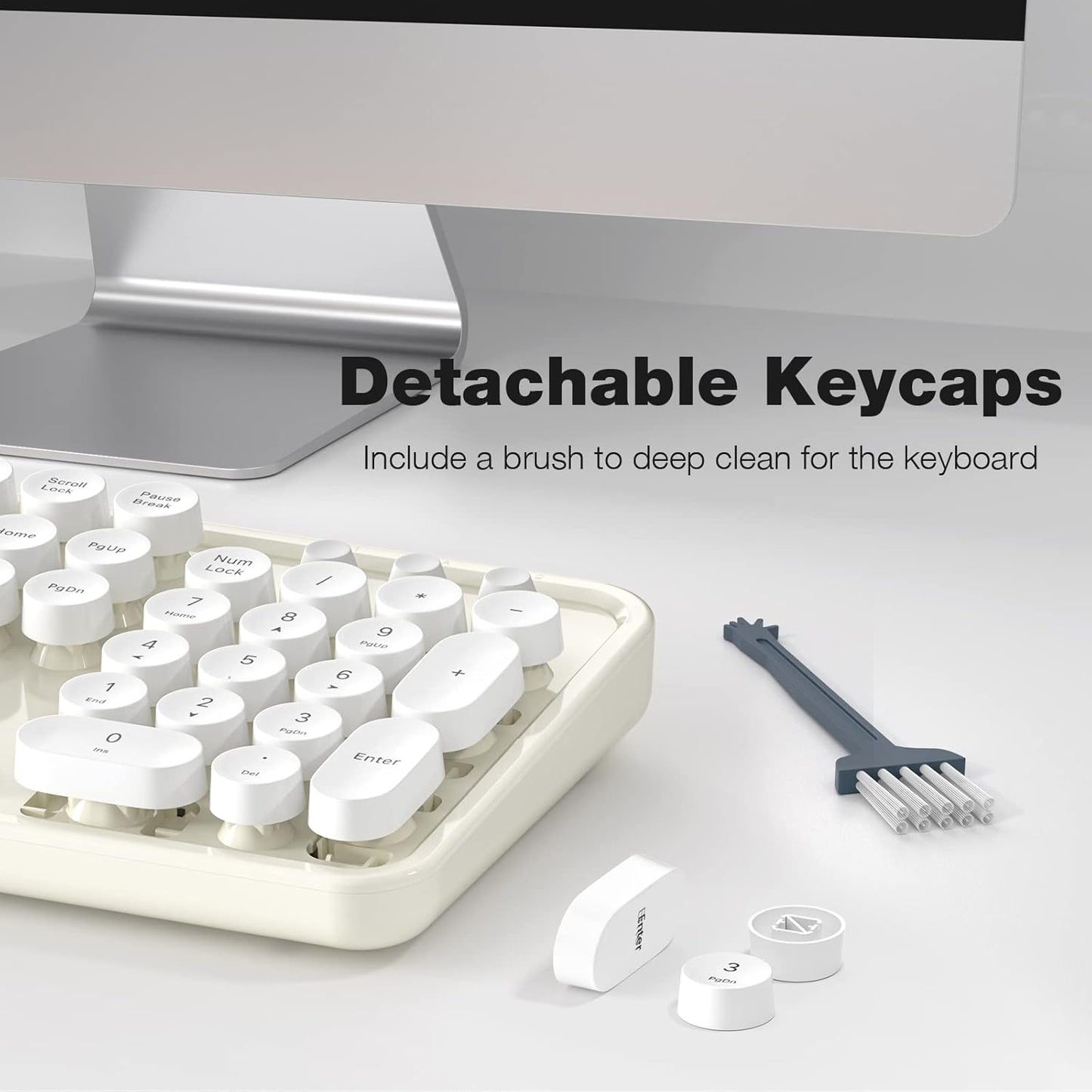 KNOWSQT Wireless Keyboard and Mouse Combo - White-Milky Full-Sized 2.4 GHz 104 Keys Typewriter Cute Keyboard, Round Keycap and Optical Mouse for Windows, Computer, PC, Laptop, Desktop