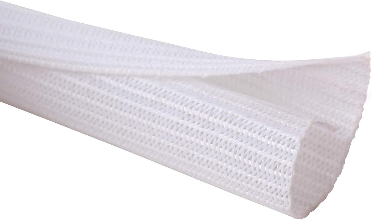 Alex Tech 25ft - 1/8 inch Cord Protector Wire Loom Tubing Cable Sleeve Split Sleeving for USB Cable Power Cord Audio Video Cable - Protect Cat from Chewing Cords - White