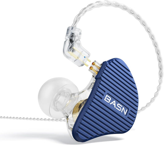BASN Mix-PD in Ear Monitor,1Planar Driver + 1Dynamic Driver HiFi IEM Earphones with CNC Crafted Metal Cover, Wired 0.78mm 2-Pin Silver Plated Detachable Cable for Musicians (Blue)