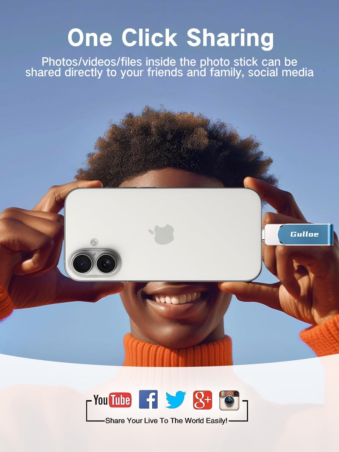 Gulloe 512GB Flash Drive Intended for iPhone, Memory Stick Storage for Photos and Videos Backup, Compatible with iPhone iPad Android PC, Plug and Play, No Application Required (Navy Blue)